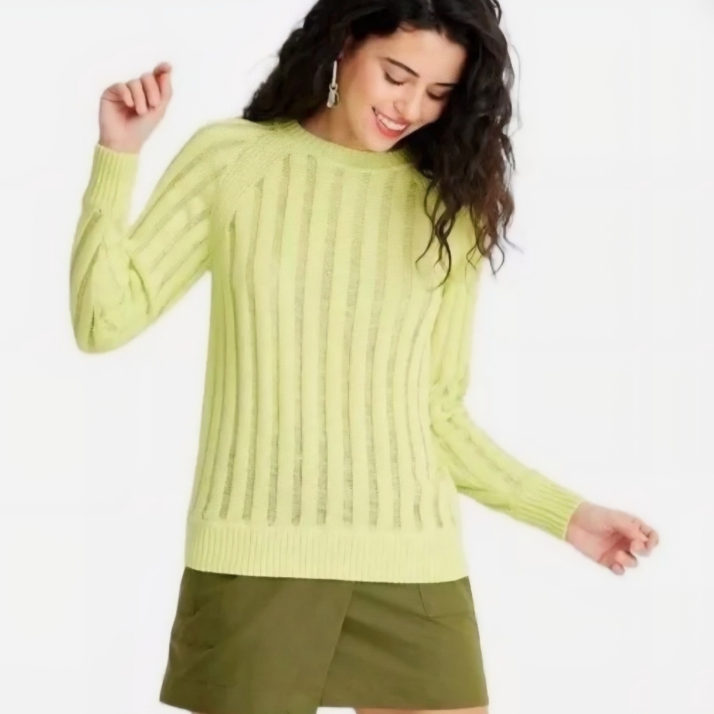 Future Collective Lime Green Ribbed Cotton Sweater